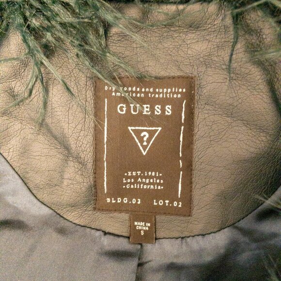 Guess Faux Fur Long Vest Green Fluffy Sleeveless Layering Jacket Size Small - Picture 4 of 4